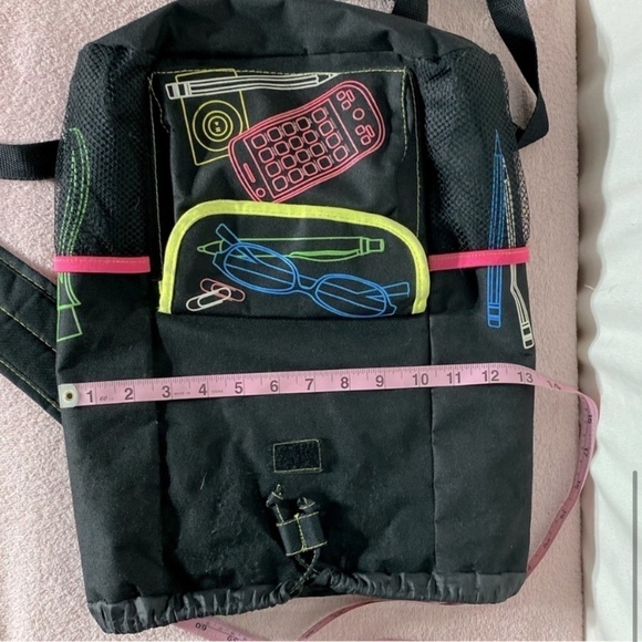 Vintage Black With Neon Graphic Book Bag Backpack - Picture 10 of 14